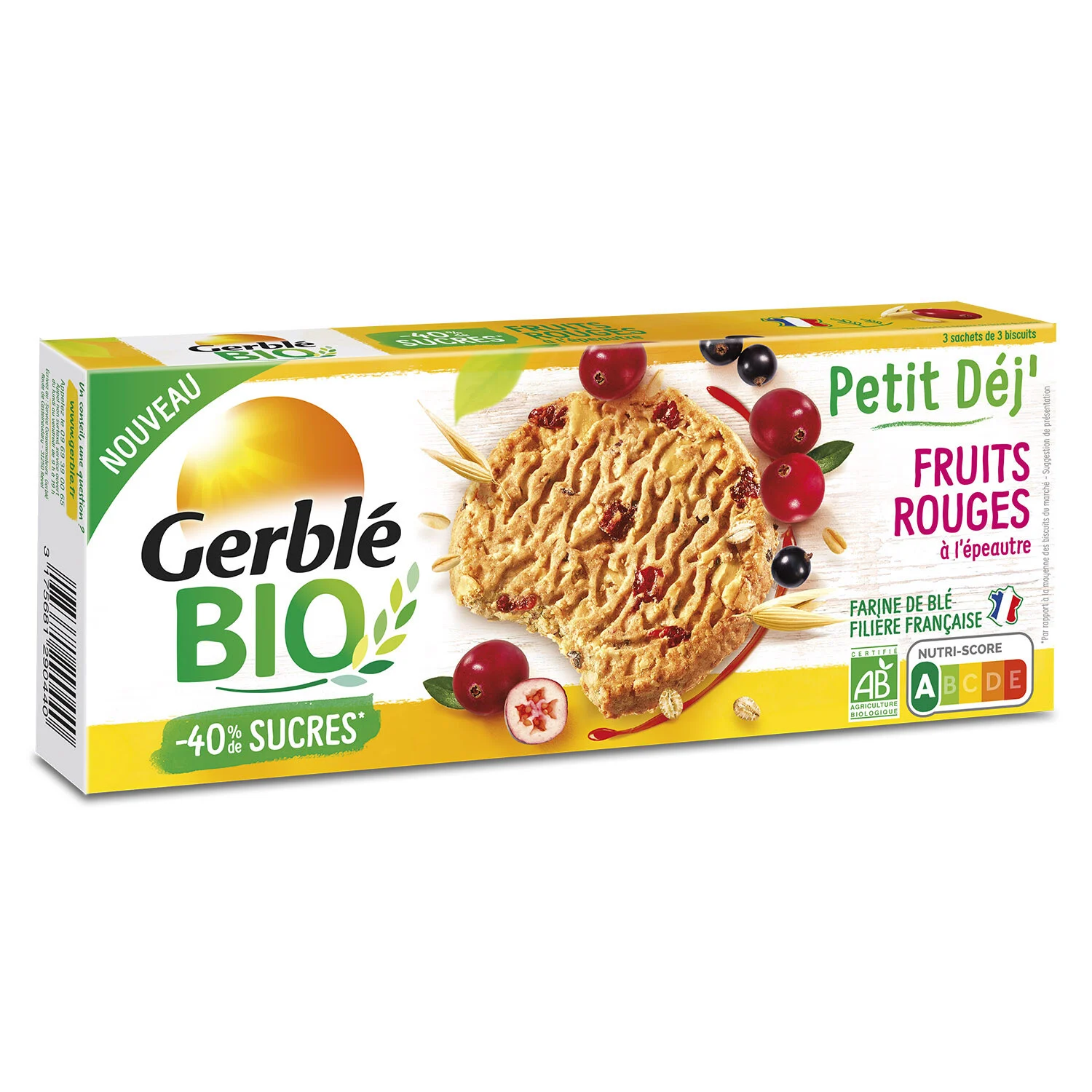 Biscuits Bio Petit Déj' fruits rouges Gerblé Bio   - Shopping  et Courses en ligne, livrés à domicile ou au bureau, 7j/7 à la Réunion