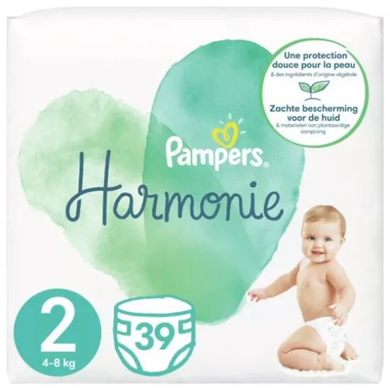 Image de Couches Bébé Pampers Harmonie Taille 2, 4-8 kg, 39 Couches