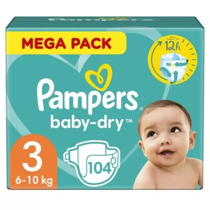 Image de Couches Bébé Pampers Bady-Dry Taille 3, 6-10 kg, Méga pack 104 couches