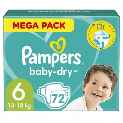 Picture of Couches Bébé Pampers Bady-Dry Taille 6, 13-18 kg, Méga pack 72 couches