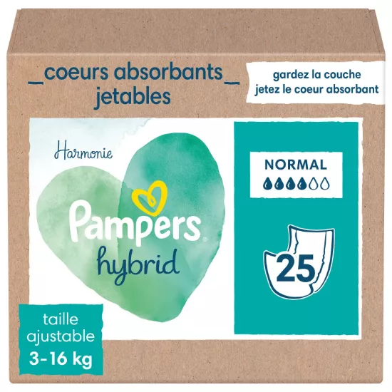 Image de Couches Bébé Lavable Pampers Harmonie Hybrid, 25 recharges normales