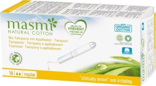 Picture of Tampons 100% cotton bio flux régulier avec applicateur Masmi, 16 unités