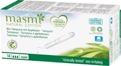 Image de Tampons 100% cotton bio flux abondant avec applicateur Masmi, 14 unités