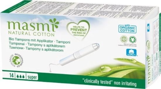 Picture of Tampons 100% cotton bio flux abondant avec applicateur Masmi, 14 unités