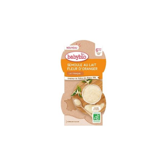 Image de Dessert lacté bébé dès 6 mois, Semoule au Lait Fleur d'Oranger Babybio - 2x100g