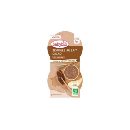 Image de Dessert lacté bébé dès 6 mois, Semoule au Lait Cacao Babybio - 2x100g