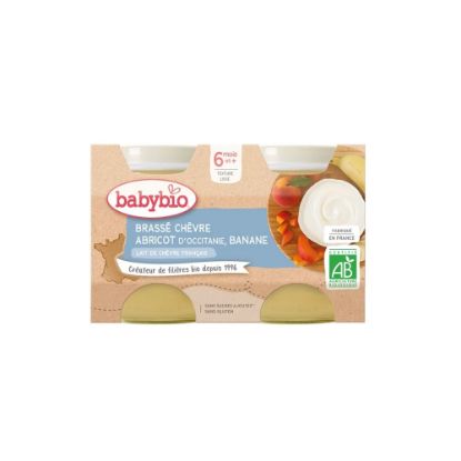 Image de Brassé bébé dès 6 mois, Chèvre Abricot Banane Babybio - Petits pots 2x130g