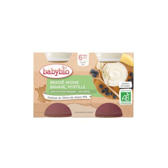 Image de Brassé bébé dès 6 mois, Avoine Banane Myrtille Babybio - Petits pots 2x130g