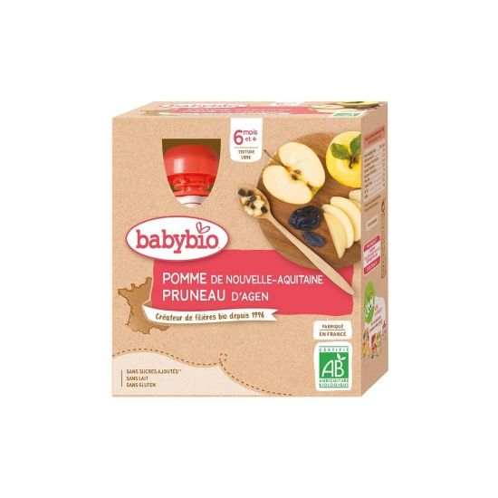 Picture of Compote bébé dès 6 mois, Pomme Pruneau Babybio - Pack de 4 gourdes de 90g