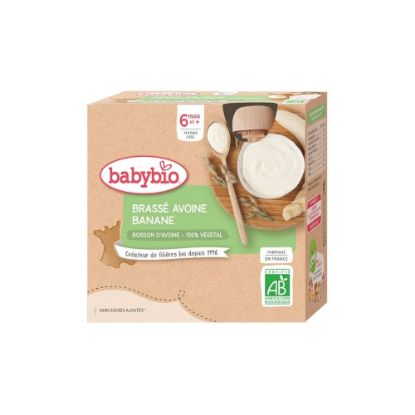 Picture of Brassé Végétal bébé dès 6 mois, Avoine Banane Babybio - Pack de 4 gourdes de 85g