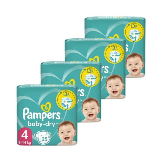 Image de Couches Bébé Pampers Baby-Dry Taille 4, 9-14 kg, Carton 4 x 25 Couches