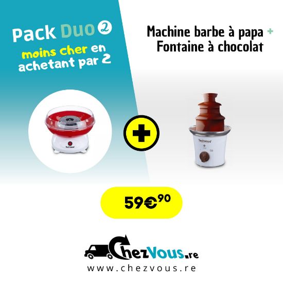 Pack duo fête à la maison : Fontaine à chocolat + Barbe à papa