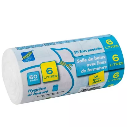 Picture of Sacs poubelle hygiène blanc 6L avec lien à nouer Elbé - 50 sacs