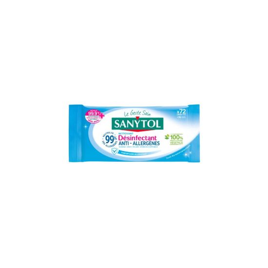 Image de Lingettes désinfectantes multi-usages anti-allergènes - senteur fraîche Sanytol - 72 lingettes