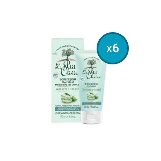 Image de 6x Soin de Jour Hydratant Le Petit Olivier, Aloe Vera & Thé Vert , Peaux Normales à Mixtes , 50ml
