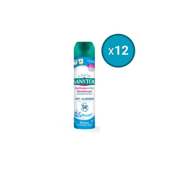 12x Purificateur d'air, désinfectant surfaces & textiles anti-allergènes -  grand air Sanytol - Aérosol 300 ml