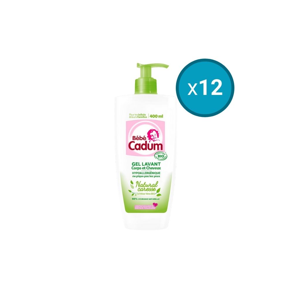12x Gel Lavant Corps & Cheveux Natural Caresse certifié Bio Cadum