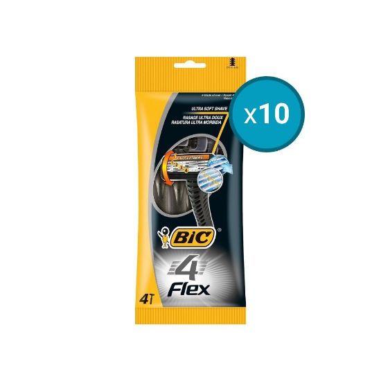 Picture of 10x Rasoirs jetables hommes 4 lames et tête pivotante Bic Flex 4, lot de 4