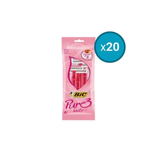 Picture of 20x Rasoirs jetables 3 lames Bic Pure Lady 3, lot de 4 rose
