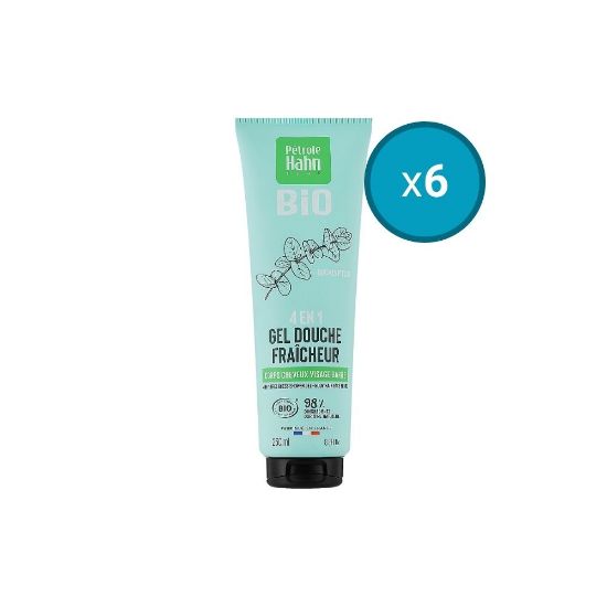 Image de 6x Gel douche Bio 4 en1 Fraicheur Eucalyptus Petrole Hahn, 250mL