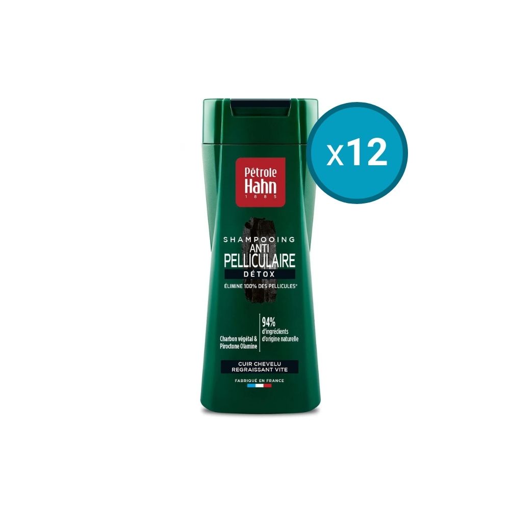 12x Shampoing anti pelliculaire détox, cuir chevelu regraissant vite, Petrole Hahn, 250mL