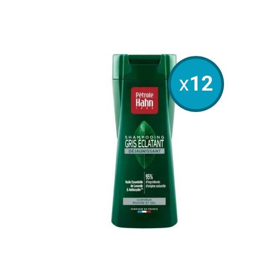 Picture of 12x Shampoing gris éclatant déjaunissant, cheveux poivre et sel, Petrole Hahn, 250mL