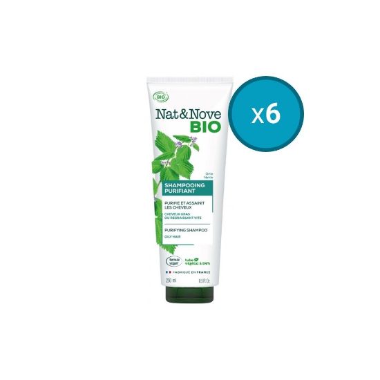 Image de 6x Shampoing Purifiant Ortie, cheveux gras ou regraissant vite, Nat&Nove Bio, 250mL