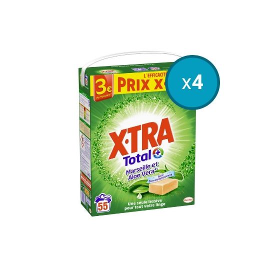 Picture of 4x Lessive poudre X-TRA Total + au Savon de Marseille et Aloe Vera, 3,025kg , 55 lavages