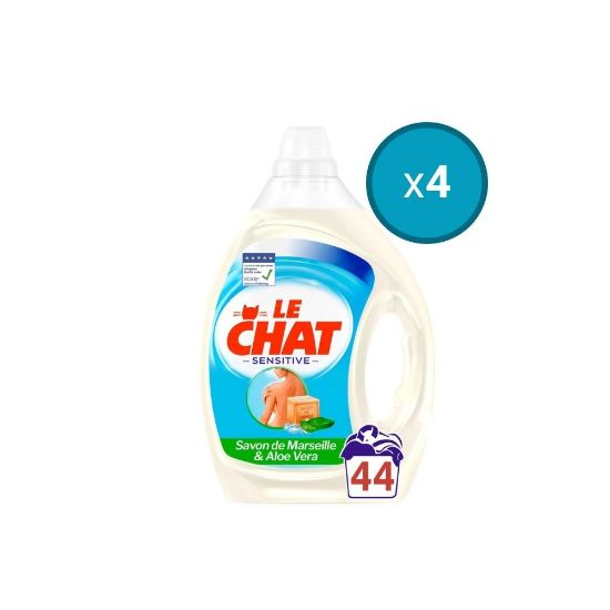 Image de 4x Lessive liquide Le Chat Sensitive au Savon de Marseille et Aloe Vera , 2,2L , 44 lavages
