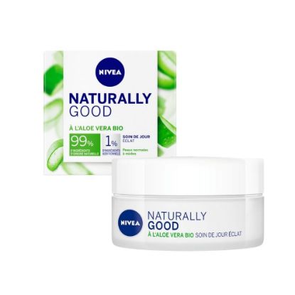 Image de Crème de jour visage hydratant Nivea NATURALLY GOOD Aloe vera BIO, 50mL