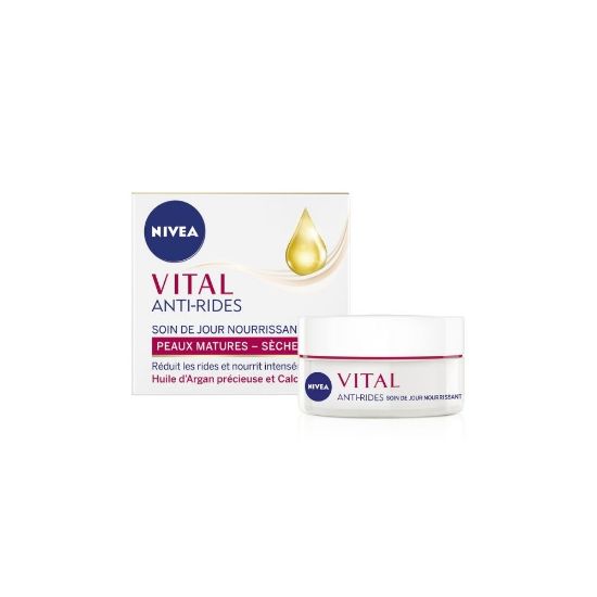 Image de Crème de jour visage anti-âge peaux matures & sèches Nivea VITAL Fermeté Huile d'Argan, 50mL