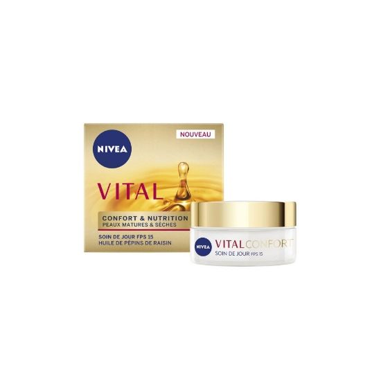 Image de Crème de jour nourrissante visage anti-âge peaux matures & sèches Nivea VITAL Confort&Nutrition, 50mL