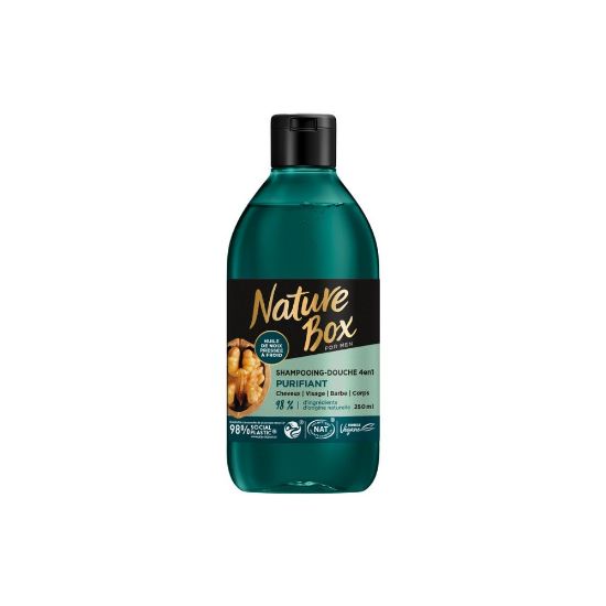 Picture of Shampoing Douche Purifiant homme 4en1 Cheveux Cuir chevelu Barbe et Corps à l'huile de noix Nature Box, 250mL