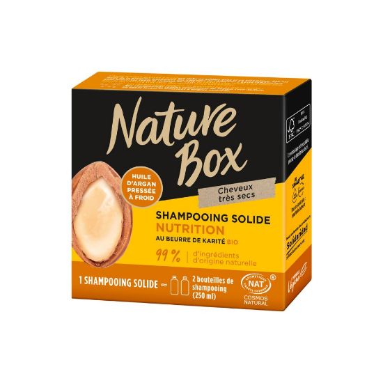 Image de Shampoing solide Nutrition Cheveux très secs à l'huile d'argan et au beurre de karité BIO Nature Box, 85g