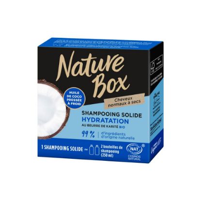 Image de Shampoing solide Hydratation Cheveux normaux à secs à l'huile de coco et au beurre de karité BIO Nature Box, 85g