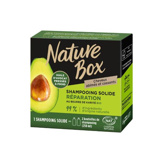 Picture of Shampoing solide Réparation Cheveux abimés et cassants à l'huile d'avocat et au beurre de karité BIO Nature Box, 85g