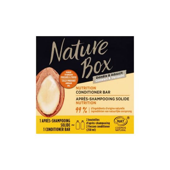 Image de Après-Shampoing solide Nutrition à l'huile d'argan Cheveux très secs Nature Box, 85g