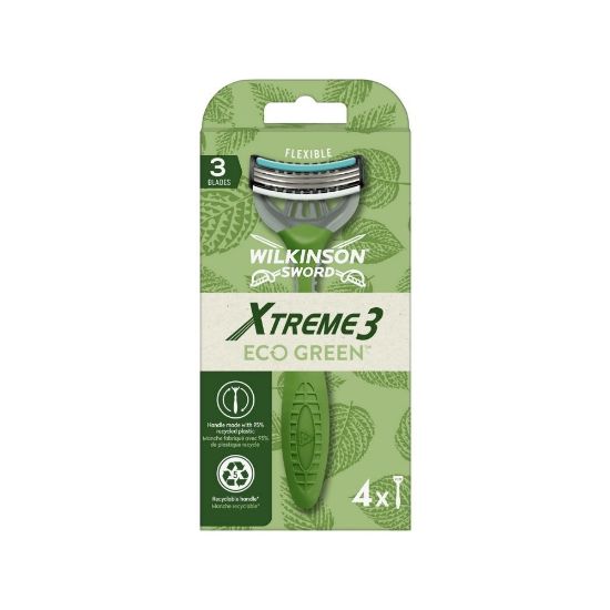 Image de Rasoirs jetables homme 3 lames flexibles Wilkinson Xtreme 3 Eco Green, 4 rasoirs