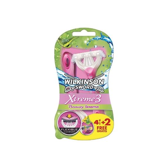 Picture of Rasoirs jetables femme 3 lames flexibles Wilkinson Xtreme 3 Beauty Sensitive, 4 rasoirs + 2 gratuits