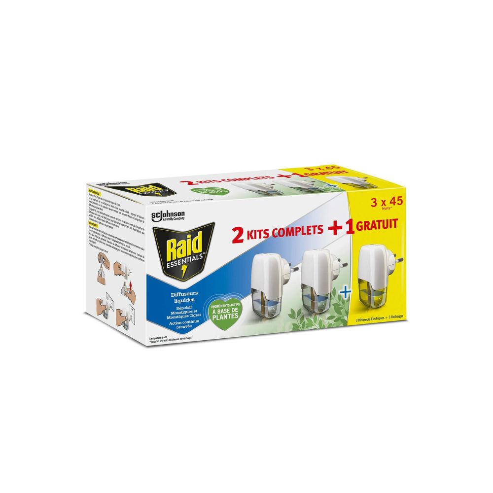Diffuseur lectrique Liquide Anti-Moustique + Recharge  Base De Plantes  Raid, 2 diffuseur 45 nuits, 32mL + 1 gratuit | ChezVous.re - Faites vos  courses en ligne, on s'occupe du reste ! 7j/7  la Runion