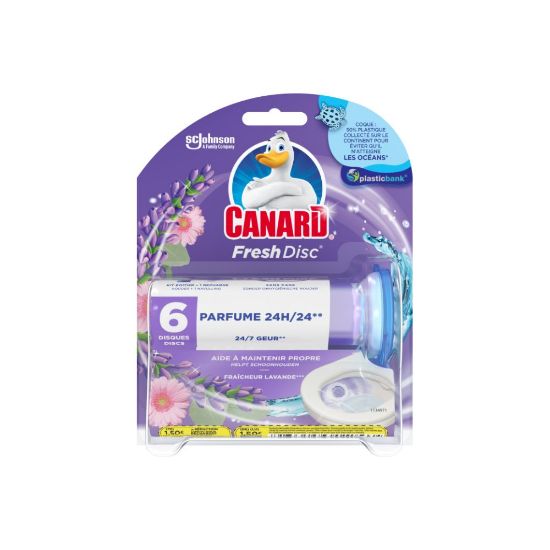 Image de Blocs WC avec applicateur de disques gel Fraîcheur Lavande Canard Fresh Disc, 1 applicateur + 6 disques