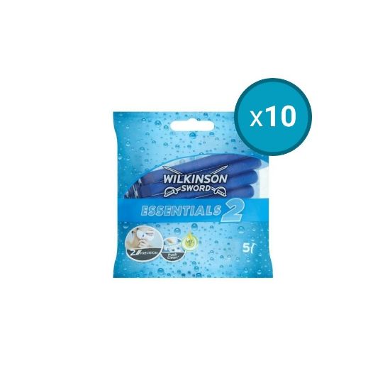 Picture of 10x Rasoirs jetables homme 2 lames Wilkinson Essential 2, 5 rasoirs