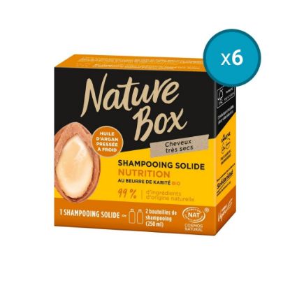 Image de 6x Shampoing solide Nutrition Cheveux très secs à l'huile d'argan et au beurre de karité BIO Nature Box, 85g