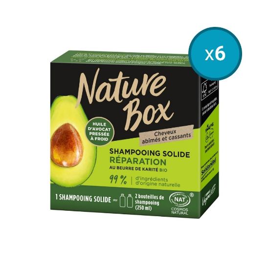 Image de 6x Shampoing solide Réparation Cheveux abimés et cassants à l'huile d'avocat et au beurre de karité BIO Nature Box, 85g