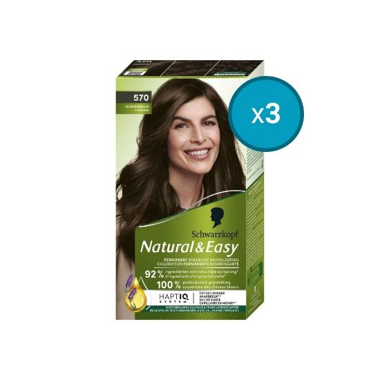 Image de 3x Schwarzkopf Natural & Easy Coloration Permanente 570 Châtain