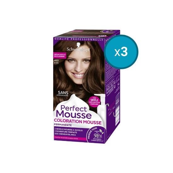 Image de 3x Schwarzkopf Perfect Mousse Coloration Mousse Permanente 465 Châtain Chocolat