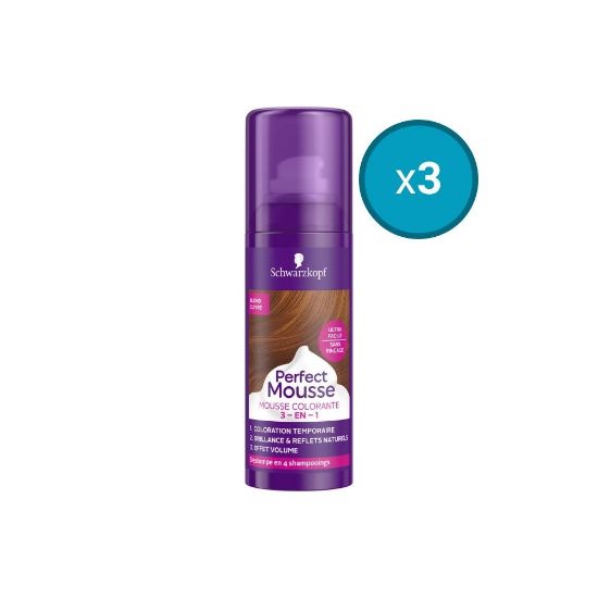 Image de 3x Schwarzkopf Perfect Mousse Coloration Mousse Temporaire 7-77 Blond Cuivré