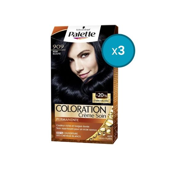 Image de 3x Schwarzkopf Palette Coloration permanente Crème Soin 909 Noir Bleuté
