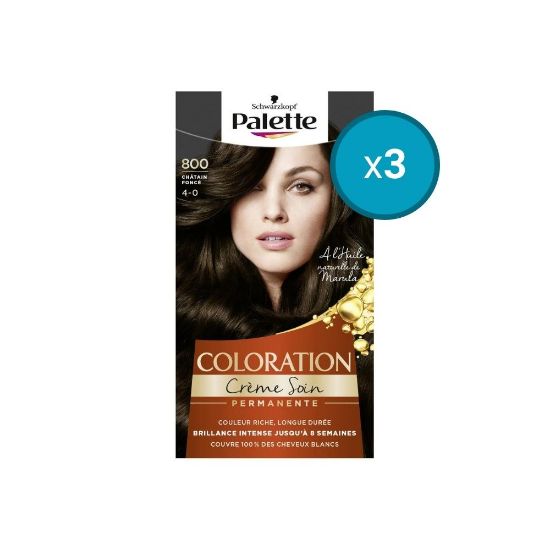 Picture of 3x Schwarzkopf Palette Coloration permanente Crème Soin 800 Châtain Foncé
