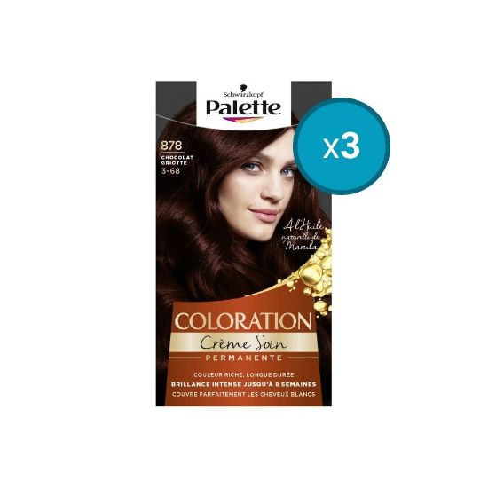 Picture of 3x Schwarzkopf Palette Coloration permanente Crème Soin 878 Chocolat Griotte